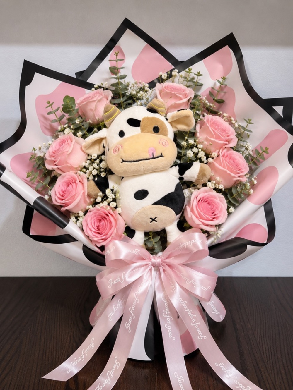Cow Bouquet DIY Kit 10 Wrapping Sheets + Plush Cow + 4 Yards Ribbon